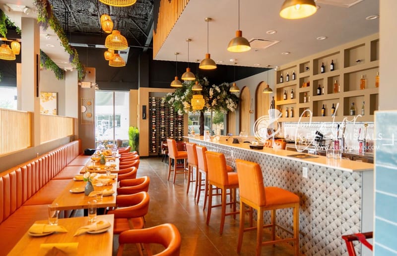 Restaurant interior with traditional Ethiopian decor at Injera & Beyond